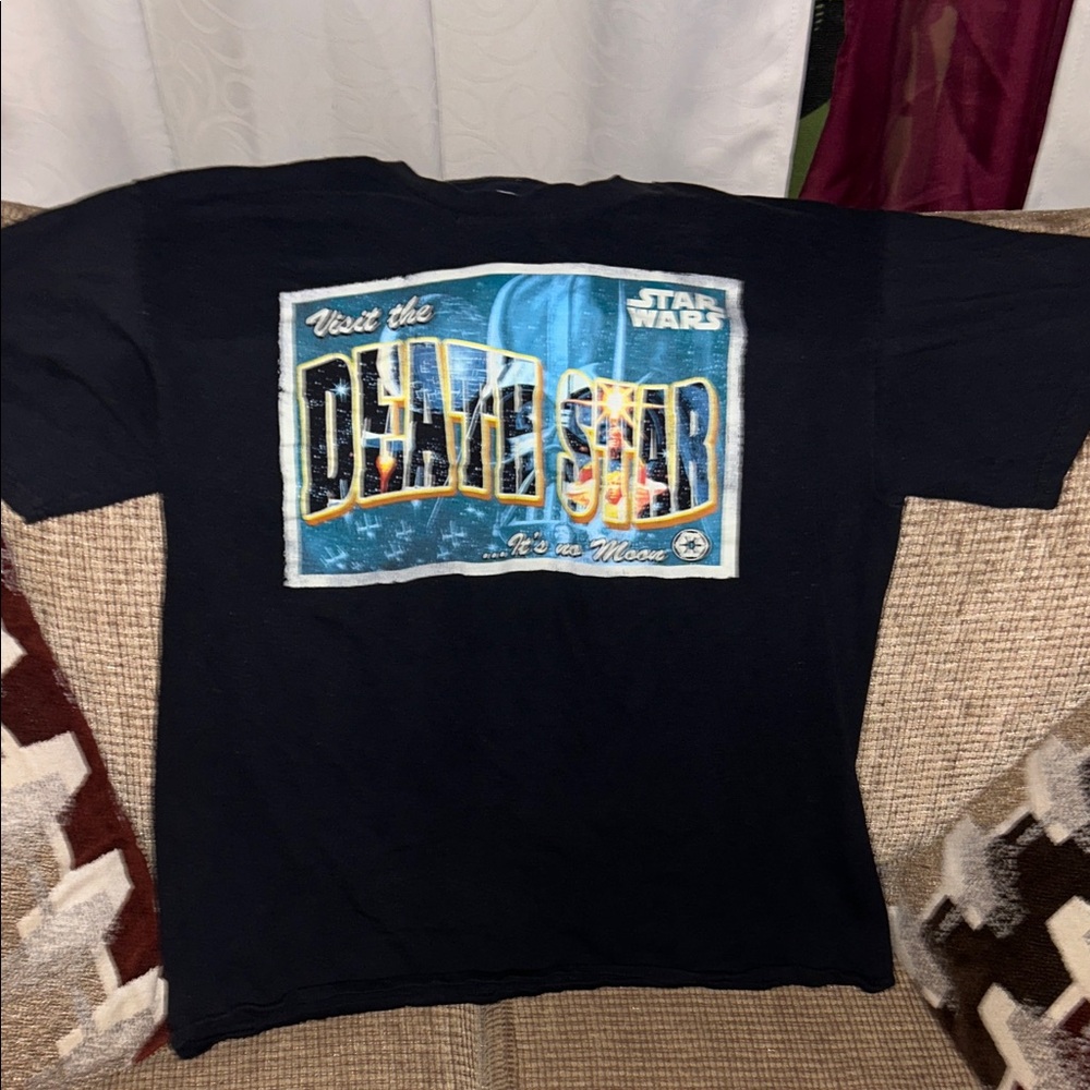 Star Wars Black Tee with Blue and Yellow Death Star Graphic